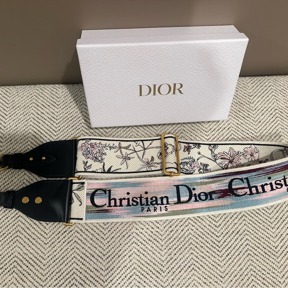 Christian Dior Paris Embroidered Floral Adjustable Bag Strap Gold Hardware